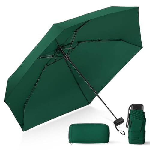 LEAGERA Compact Travel Umbrella with Case - Mini Umbrella for Purse, Small Lightweight &Tiny Design Perfect for Parasol Outdoor Sun&Rain Umbrellas,Dark Green - Image 1