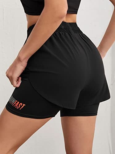 YOAKUKA Women's 2 in 1 Workout Shorts Gym Workout Yoga Running Biker Tennis Skirts Clothes Summer Black - Thumbnail 5