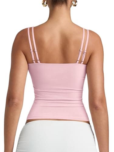 PINKMSTYLE Womens V Neck Tank Top Slimming Double Shoulder Straps Cami Tops Double Lined Sleeveless Date Night Tops Clothing Pink Medium - Thumbnail 6