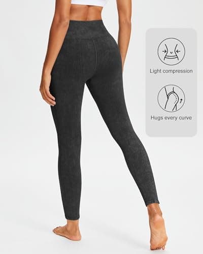 Stelle Workout Ribbed Seamless Leggings for Women High Waist Tummy Control Gym Leggings Athletic Yoga Pants(Black, XS) - Thumbnail 4