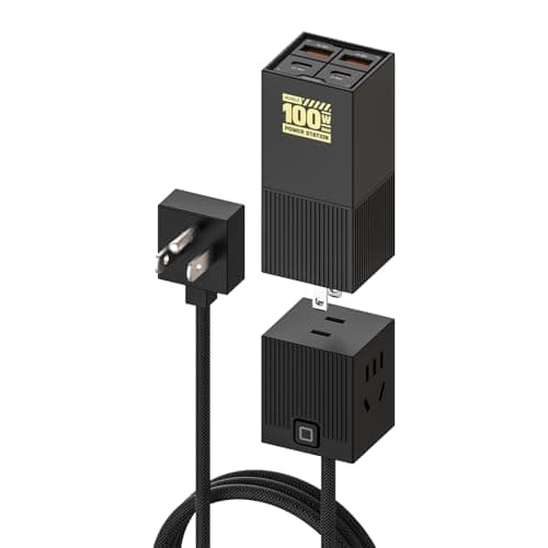 MFish 100W USB-C Charger, Foldable Fast Laptop GaN Charging, 4-Port USB-C & USB-A Wall Charger Power Adapter Ports for 16'' MacBook Pro, Dell XPS, iPhone 17/16/15 Pro Max, Tablet 6-in-1 Power Strip - Image 1