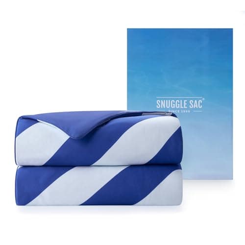 Snuggle Sac Mediterranean Stripe Cooling Comforter Queen Size Set, Q-Max ＞0.45 Cooling Blanket for Hot Sleepers & Night Sweats, Double-Sided Cool Tech Lightweight Breathable Summer Quilt, 90x90 Blue - Image 1