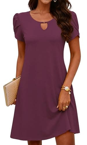COSSEN Women's Summer Casual Tshirt Dress Violet Purple Large Crew Neck Short Sleeve with Pockets Flowy Loose Sundress - Image 1