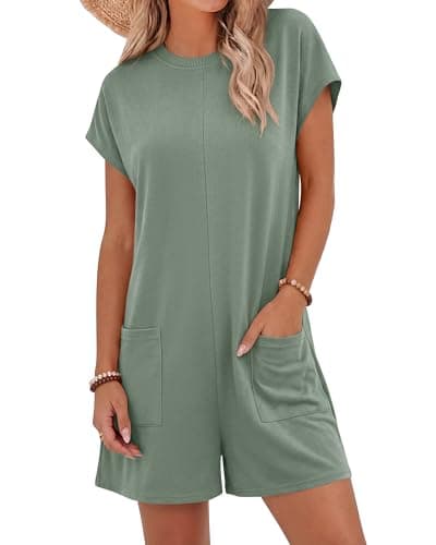 BTFBM Rompers for Women Summer 2026 Casual Dressy One Piece Shorts Tshirt Pants Jumpsuit Beach Vacation Clothes Outfit(Sage Green, Small) - Image 1