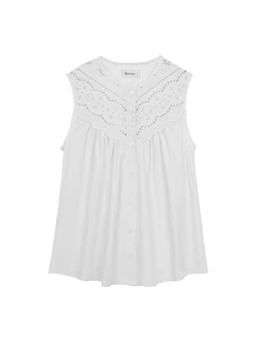 IYICLOTH Women Summer Sleeveless Lace Trimmed Tops Dressy Casual Lightweight Button Down Shirts Flowy Vacation Boho Tank Top,S White - Thumbnail 6