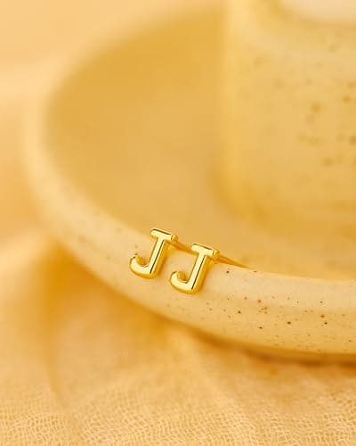 MUMREUES Gold Earrings for Women Trendy 14K Gold Plated Initial J Letter Stud Earrings Simple Small Minimalist Dainty Cute Hypoallergenic Earrings Jewelry Gifts - Thumbnail 5