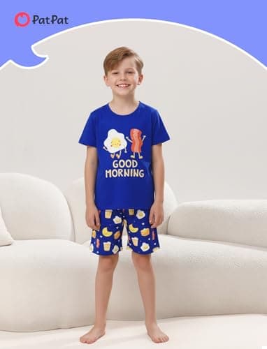 PATPAT Boys Pajama Sets Soft Loose Sleepwear Short Sleeve Tops with Shorts PJ Set Summer Lounge Wear for Kids Blue Food 9 Year - Thumbnail 2