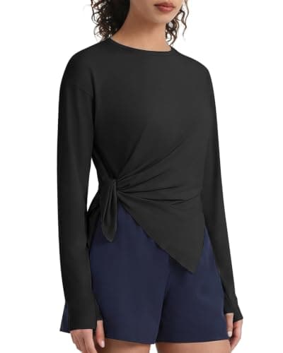 G4Free Long Sleeve Workout Shirts for Women UPF 50+ Athletic Tops Crew Neck Casual Tees with Thumbholes Moisture Wicking(Black,XL) - Image 1