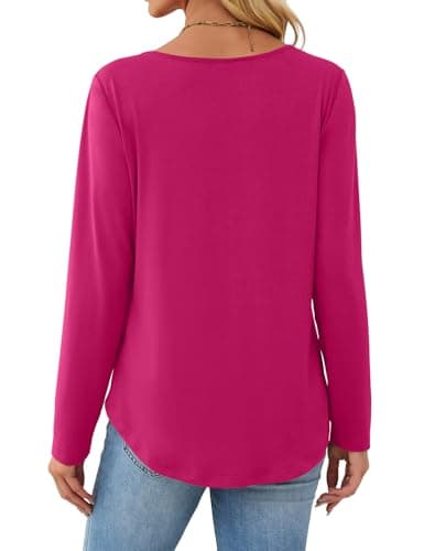 JUSTFASHIONNOW Shirts for Women Trendy Plus Size Long Sleeve Tops V Neck Dressy Blouses Pleated Maternity Shirt Tunics Early Fall Fashion Winter Clothes (Rose Red, XX-Large) - Thumbnail 6