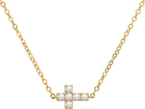 Cicy Bell Cross Necklace for Women 18K Gold Plated Dainty Cubic Zirconia Cute Charm Chain Pendant Choker Baptism Christian Faith Jewelry Gifts - Image 1