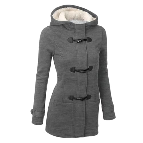 STOLKISS Women's Winter Thicken Jackets Cotton Coat with Hood Fashion Fleece Warm Long Insulated Shells Horn Button Jacket - Thumbnail 5