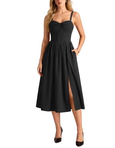 Scarlet Darkness Women's Corset Dress, Midi Sundress, Black, L - Image 1