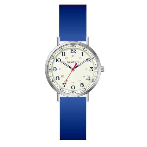 Szaikyri Nurse Watches for Women Medical Professionals, Students with Luminous Easy Read Military Time Dial Unisex Sports Watch Water Resistant (Blue Silver) - Image 1