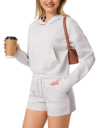 SPECIALMAGIC Women's 2 Piece Scuba Hoodie and Shorts Set Cozy Stretchy Sweatsuit Set Athleisure Outfit Lounge Street Light Grey X-Large - Image 1