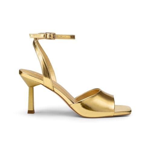 Athlefit Gold Heels for Women Dressy Summer Stiletto High Heels Square Open Toe Ankle Strap Sexy Wedding Prom Heeled Sandals Size 10 - Thumbnail 4