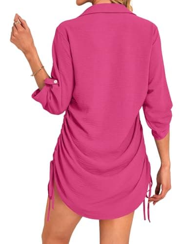 GKBK Women Swimsuit Coverup Bathing Suit Cover Ups for Swimwear Swim 2026 Ladies Summer Going Out Outfits Fashion Clothes Pool Bikini Beachwear Drawstring Beach Dress Shirt Rose Red S - Thumbnail 3