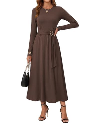 GRACE KARIN Womens Long Sleeve Maxi Dresses 2026 Casual A Line Flowy Wedding Guest Dress Fall Fashion Clothes with Pockets Coffee XL - Image 1