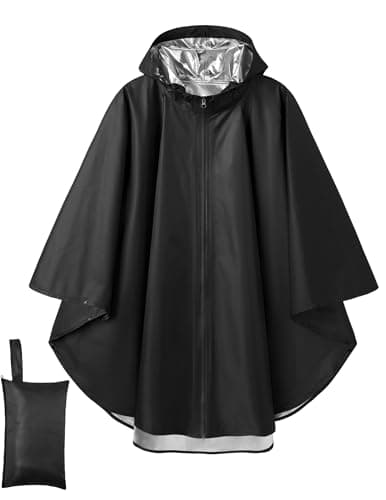 COOFANDY Rain Ponchos for Adults Reusable Packable Lightweight Rain Jacket Coat with Waterproof Zipper Casual Black - Image 1