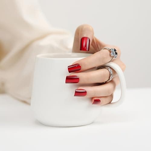 Burgundy Press On Nails Square - Cat Eye Fake Gel Nails, Glossy Sparkle Long-Lasting Chip-Free for Date Night or Fall Nails, 24 Pcs in 12 Sizes with Glue, Adhesive Tabs, File, Prep Pad, Manicure Stick