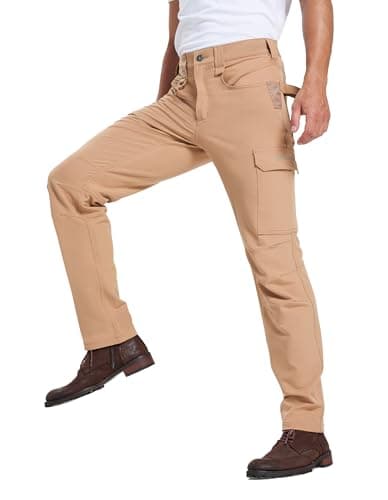 DURAWERK Men's 4-Way Stretch Cargo Pants, Work Pants, Durable Tactical Pants, Lightweight EDC Hiking Pants, Multi Pockets Hunting Pants for Outdoor Traveling Camping Fishing (Khaki, 32WX32L) - Thumbnail 4