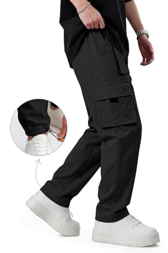 GINGTTO Black Cargo Pants for Men Slim Fit Stretch Casual Jogger Pants with Pockets 32 - Thumbnail 6