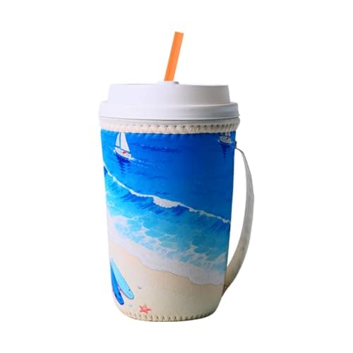 josake Iced Coffee Sleeve - Reusable Insulated Neoprene Cup Sleeve for Cold Drinks Keeps Drinks Cold & Hands Dry, Fit Most Standard Tumblers (Coastal Vibe, small：16-20oz) - Image 1