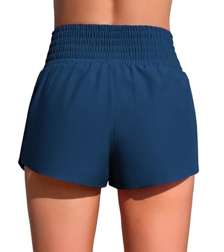 ANFILIA Women's Swimsuit Bottoms with Pockets High Waisted Swim Shorts Quick Dry Swimsuits Bottoms with Built-in Briefs Sapphire Blue - Thumbnail 5