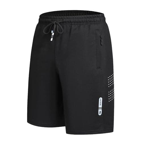FizzPop Mens Shorts Casual Gym Athletic Workout Running Sweat Summer Cotton Drawstring Elastic Waist Stretch Shorts with Zipper Pockets Black 3XL - Image 1