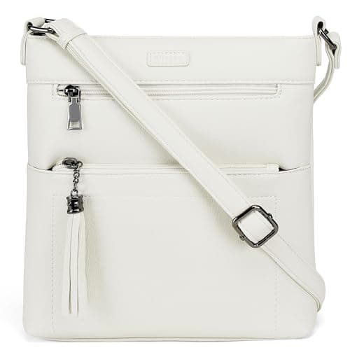 Kiss Sea Womens Crossbody Purse Leather Travel Crossbody Bag with Tassel and Adjustable Strap White - Image 1