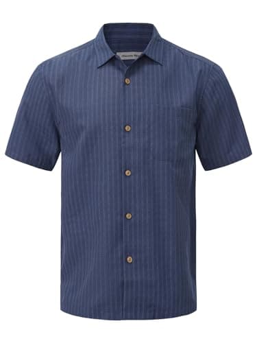 Havana Breeze Mens Hawaiian Shirt Short Sleeve Plaid Beach Shirts Casual Relaxed-Fit Print Camp Shirts Blue L