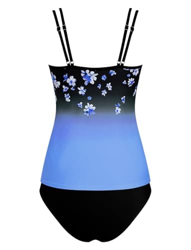 ZAFUL Two Piece Tankini Swimsuit for Women High Waisted Tummy Control Bathing Suit Double Up Tankini Set 4-Blue Flowers XL - Thumbnail 4