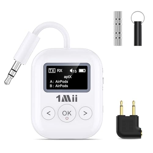 1Mii SafeFly Min+ Bluetooth Transmitter and Receiver,Bluetooth Adapter for Airplane, Supports to 2 AirPods/Headphones,Use with Any 3.5mm Jack on Airplanes, Gym, TVs, Car, Home, Boat(White) - Image 1
