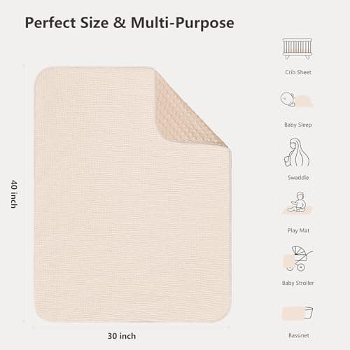 Susurration Baby Blanket for Unisex Boys Girls, Soft Nursery Minky Blanket with Muslin Cotton Front and Dotted Fleece Back, Receiving Blanket for Baby Newborn Infant, 30x40inch (Cream) - Thumbnail 6