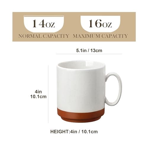 MALACASA 16oz Ceramic Coffee Mugs Set of 4, Stackable Coffee Cups with Straight-Sided Design, Mugs for Coffee, Latte, Tea, Hot Chocolate, Cappuccino and Cocoa, Microwave & Dishwasher Safe, Multicolor - Thumbnail 2