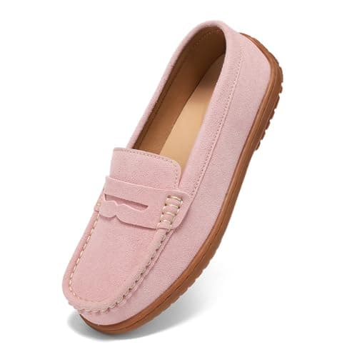 BEAUSEEN Women's Penny Loafers Slip-On - Lightweight Breathable Suede Driving Moccasins,Cute Business Casual Dress Shoes for Work & Travel Pink, 8.5 US - Image 1