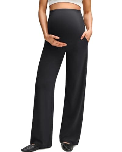 G4Free Maternity Dress Pants with Pockets Over The Bump High Waist Wide Leg Pregnancy Stretchy Business Casual Workout Trousers(Black,XL,Tall) - Image 1