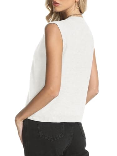 COCCKO Womens Sweater Vest Sleeveless Cardigan Button Up Crew Neck Summer Lightweight Knit Tank Top White - Thumbnail 2