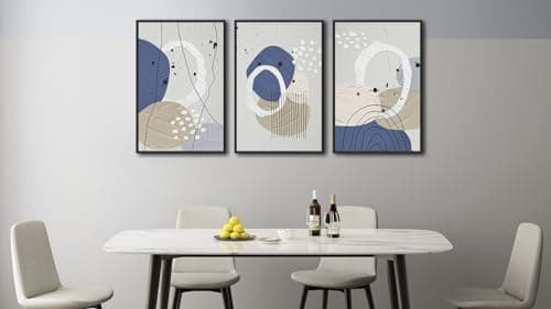 Large Framed Abstract Wall Art Canvas Prints Set of 3, Minimalist Geometric Painting Artwork, Neutral Line Art Gery Blue Beige Canvas Pictures for Living Room Bedroom Office Decor 16"x24"x3 - Thumbnail 4