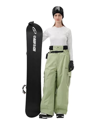 HIGH EXPERIENCE Snowboard Pants for Women Men Baggy Ski Pants Snow Loose Warm Insulated Winterproof Waterproof (Sage Color, X-Large) - Thumbnail 3