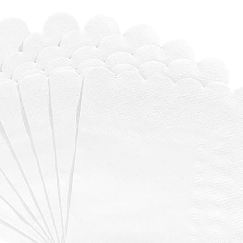 NatNarr 120 Pcs Cocktail Napkins Scalloped White Wedding Napkins Disposable Dessert Beverage Napkins for Wedding, Bridal Shower,Coffee Bar Dinner, 5 x 5 Inch - Thumbnail 3