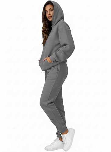 PAODIKUAI Women 2 Piece Outfits Hoodie Sweatsuits Set Sweatpants Long Sleeve Sweatshirt Matching Joggers Tracksuit Sets(dark gray,2XL) - Thumbnail 4