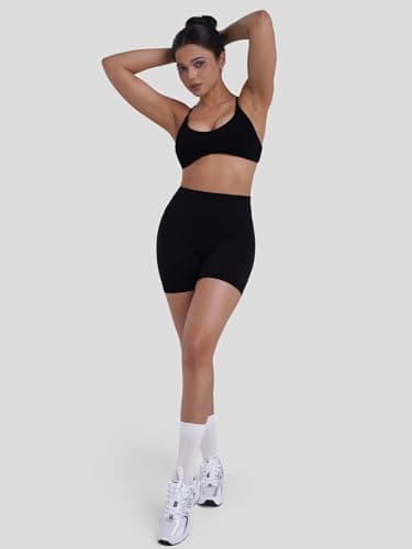 Sunzel Booty Contouring Biker Shorts for Women – High Waist Tummy Control Soft Squat Proof Thong Seams Workout Gym Spandex 4" Inseam Black Medium - Thumbnail 6