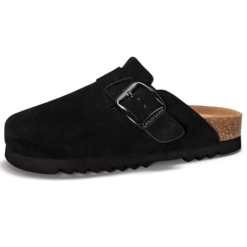 Brelzo Calvior Suede Clogs for Women Leather Mules Slip-on Sandals Men's Potato Shoes with Arch Support - Image 1