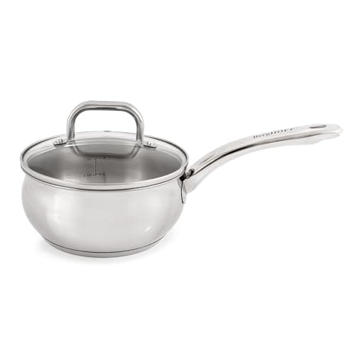 BergHOFF Belly Shape 18/10 Stainless Steel 6.25 Inches Saucepan 1.5qt., Glass Lid, Fast, Evenly Heat, Induction Cooktop Ready