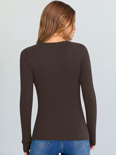 ANRABESS Long Sleeve V Neck Shirts for Women Coffee S - Thumbnail 5