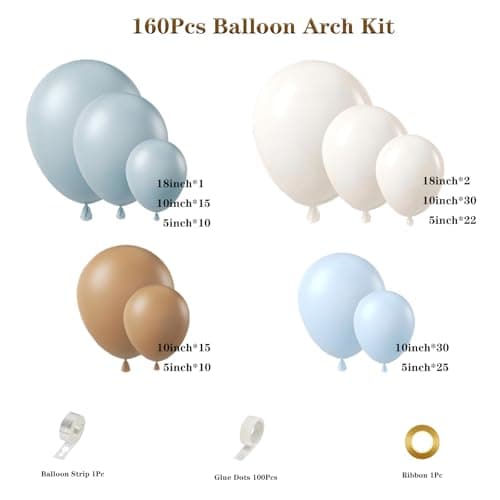 160Pcs Dusty Blue and Brown Balloon Garland Arch Kit Brown White Light Blue Balloons Balloons for Bear Baby Shower Gender Reveal Birthday Party Decorations - Thumbnail 2