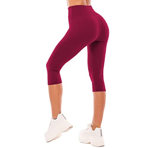 SINOPHANT High Waisted Leggings for Women - Full Length Capri Buttery Soft Yoga Pants for Workout Athletic(Capri Burgundy,S-M) - Image 1