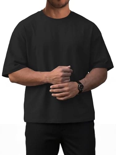 rosemia Oversized Tshirts for Men Crewneck Graphic Tees Basic Short Sleeve Loose Fit Tops, Black Color, XL - Image 1