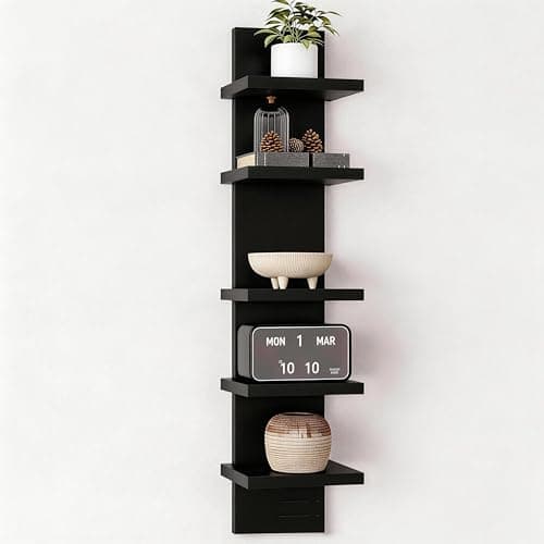 FRAWENLECO No Drill Wall Shelf Unit 5-Tier, Floating Storage Shelf, Decorative Wall Mount Vertical Shelving for Home, Bedroom,Living Room,Office