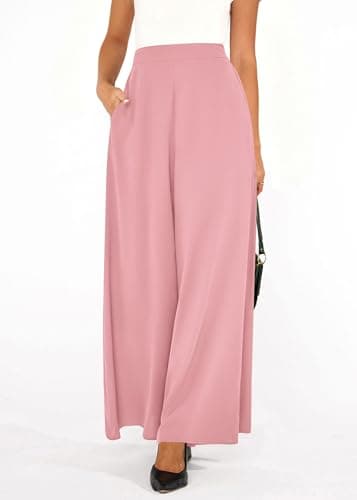 KIRUNDO Palazzo Pants for Women Dressy 2026 Summer Wide Leg High Waisted Business Casual Work Trousers Slacks with Pockets(Pink, Medium) - Thumbnail 5